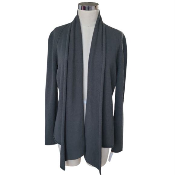 AQUA 100% Cashmere Drapey Cardigan Gray Size M Asymmetrical Bloomingdale's Cozy - Picture 3 of 10
